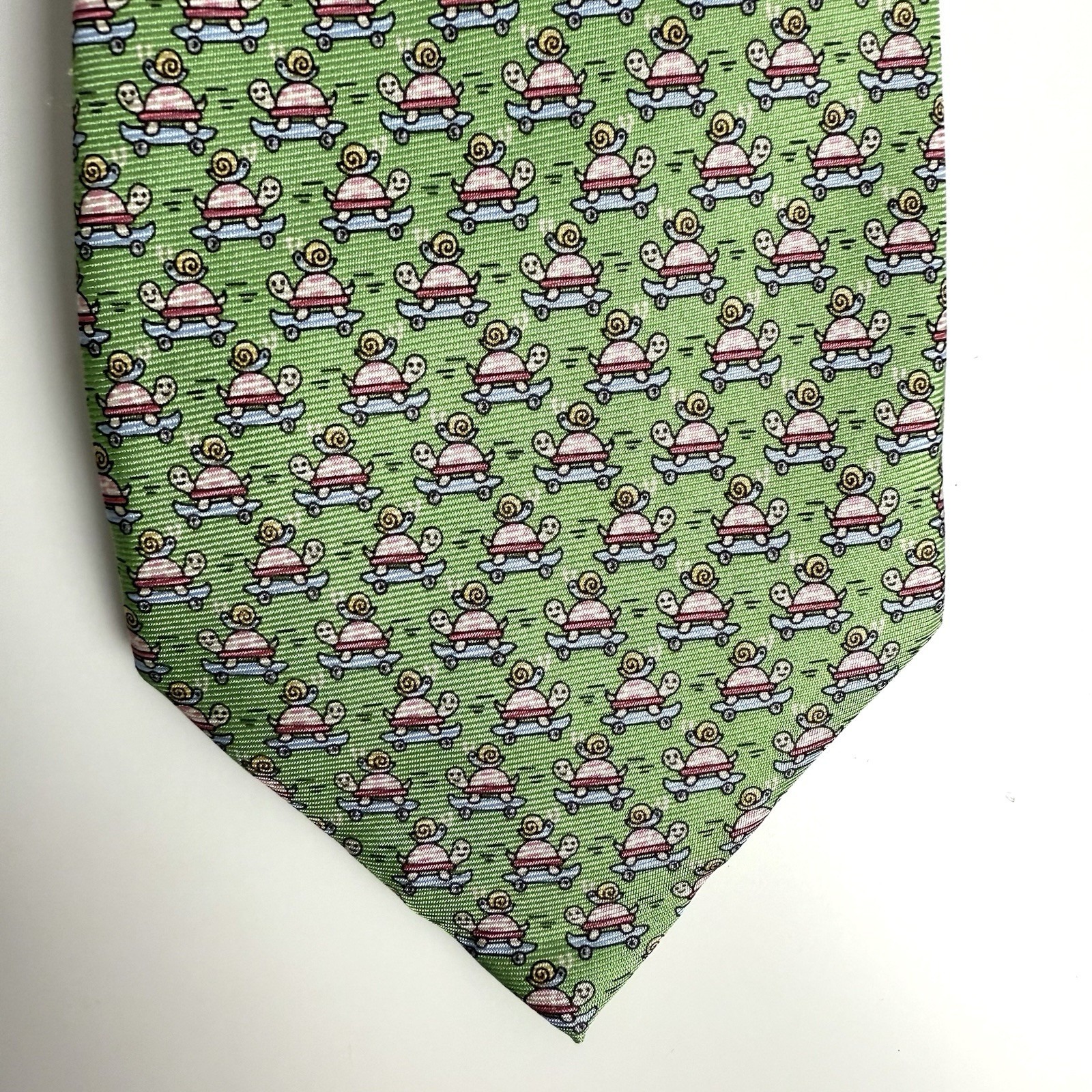 Pierre Cardin Mens Silk Tie Snails On Skateboard Whimsical Preppy Colorful